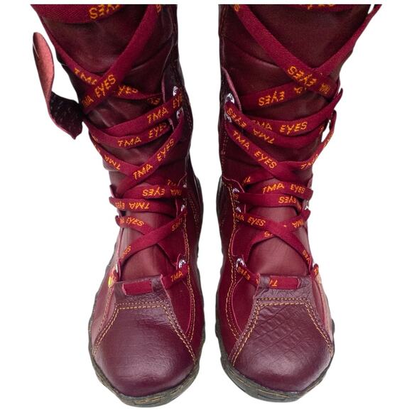 TMA EYES Tall Leather Distressed Moto Boots Women's size 9 Burgundy Orange - Picture 5 of 8
